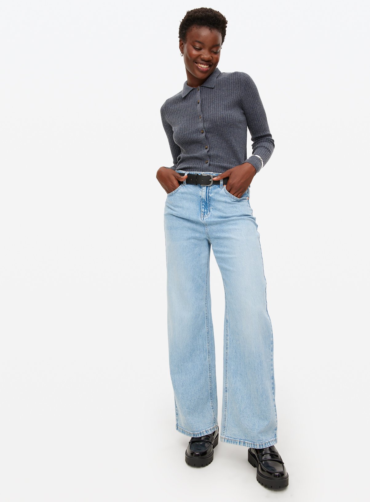 Navy Ribbed Collared Cardigan 12 - Image 2 thumbnail